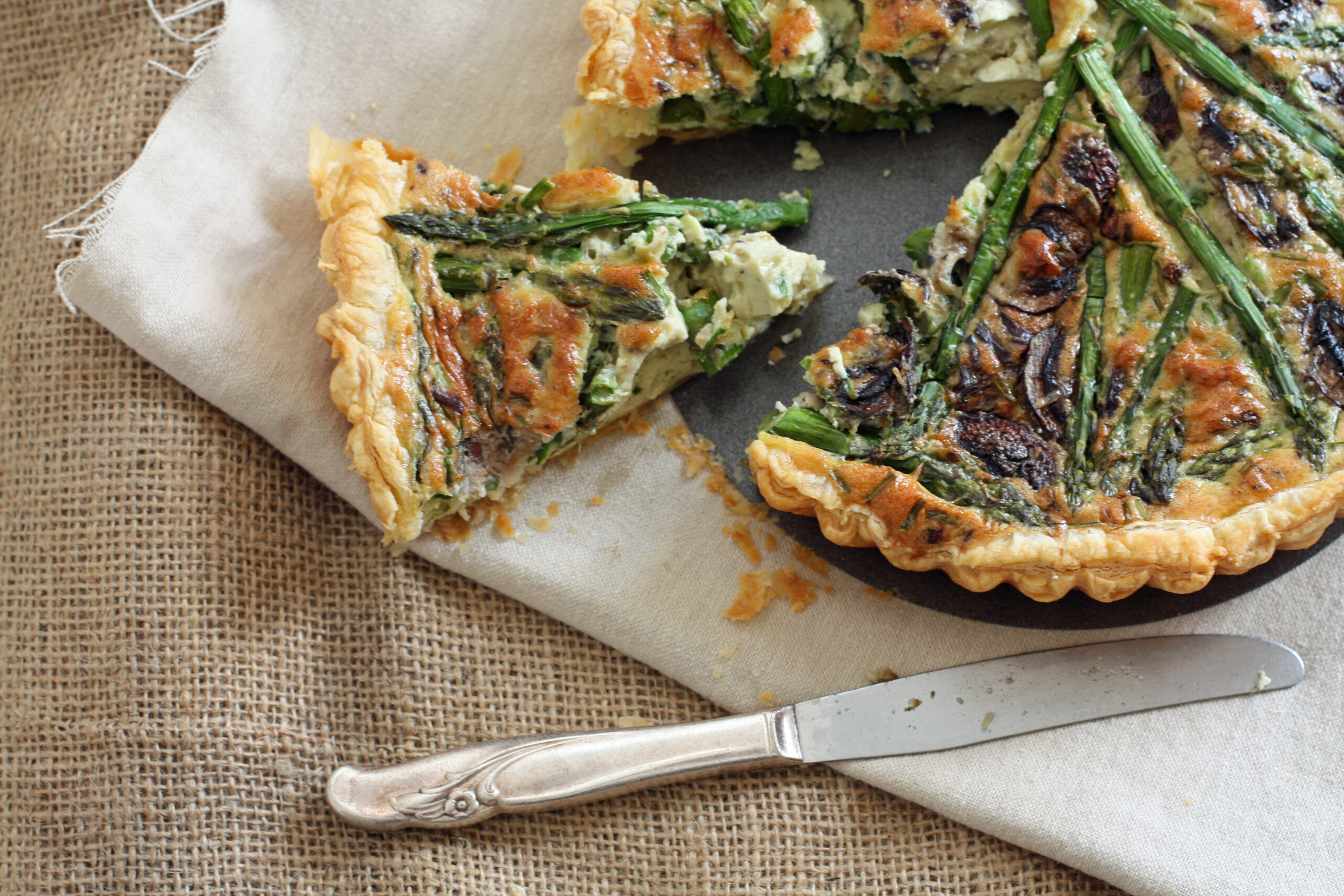 asparagus, mushroom + roasted garlic tart - Adoring Kitchen