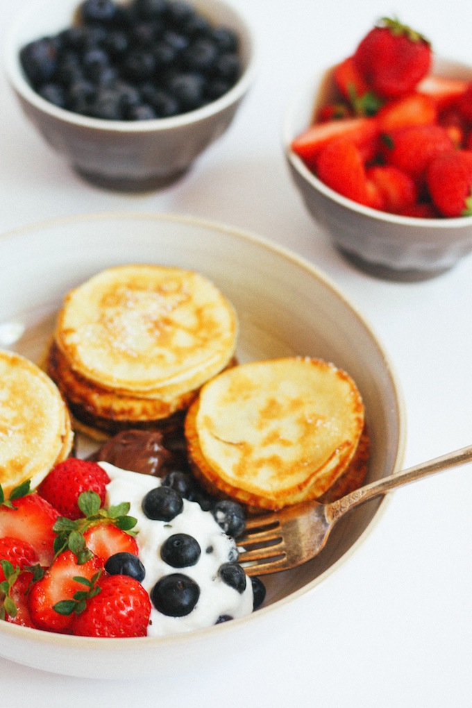 Swedish Mini Pancakes with cream and berries, Malibu Farm