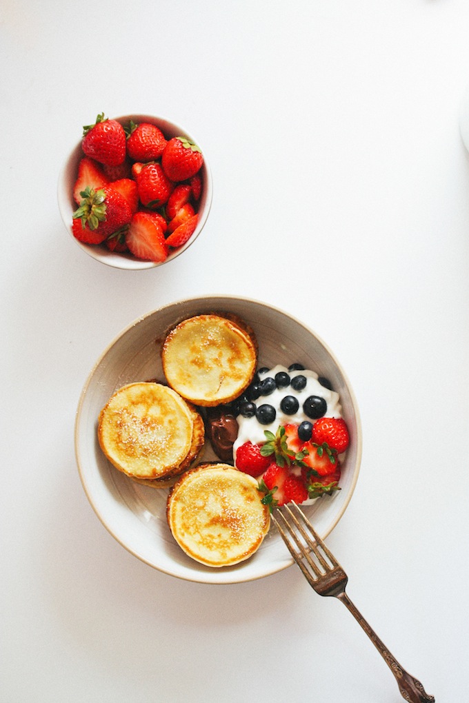 Swedish Mini Pancakes with cream and berries, Malibu Farm