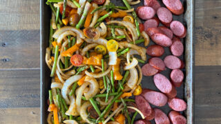 sheet pan polish sausage + vegetables - Adoring Kitchen %